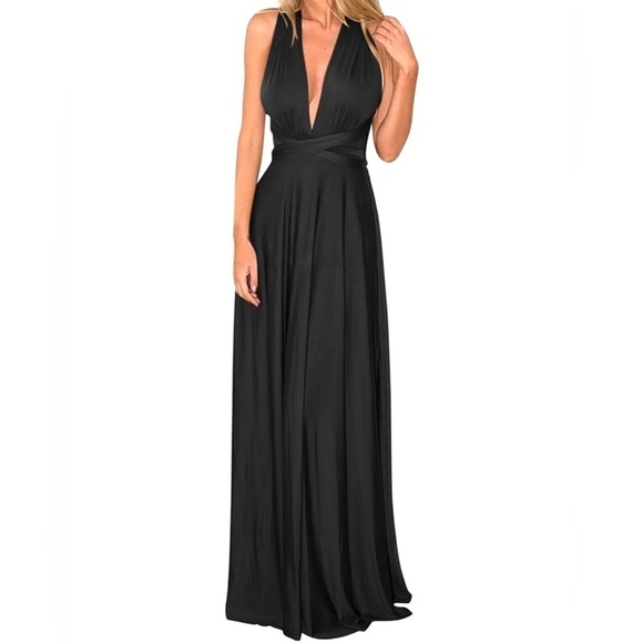 Women Transformer Convertible Evening Dress Multi-Way Tie/Wrap Belt L/OS BLACK - Picture 1 of 9
